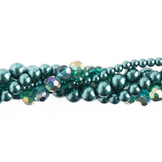 Crystal Lane DIY Teal Hydrangea Twisted Glass &#x26; Pearls Beads, 5 Strands